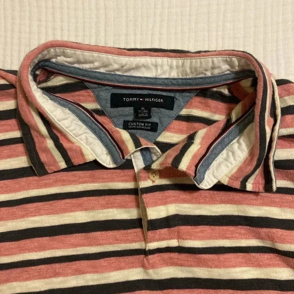Men's Tommy Hilfiger Short Sleeve Polo shirt XL Custom Fit Pink/Blue Striped - Picture 4 of 9